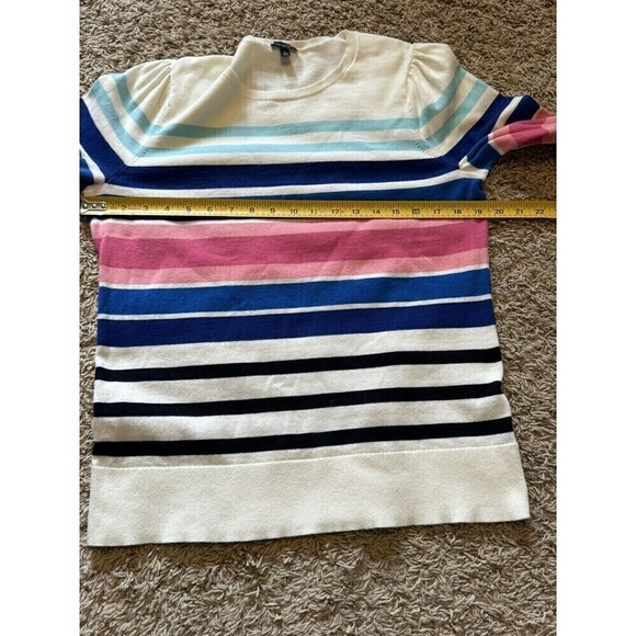 Talbots Sweater Womens Size Large Colorful Rainbow Striped Ribbed Puff Sleeve - Picture 7 of 7